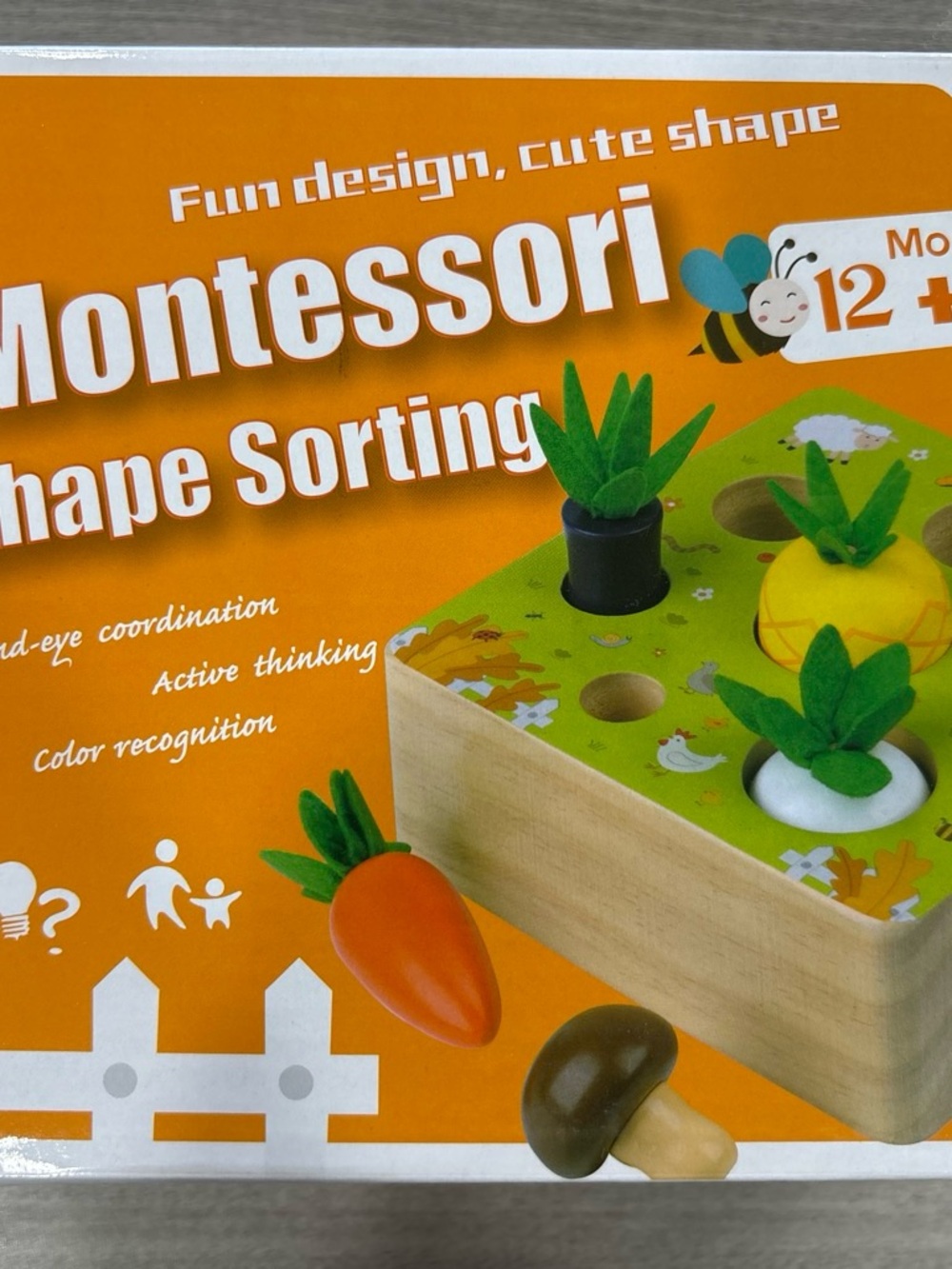 Shape Sorting Wooden fun farm Toy - Orange & Green